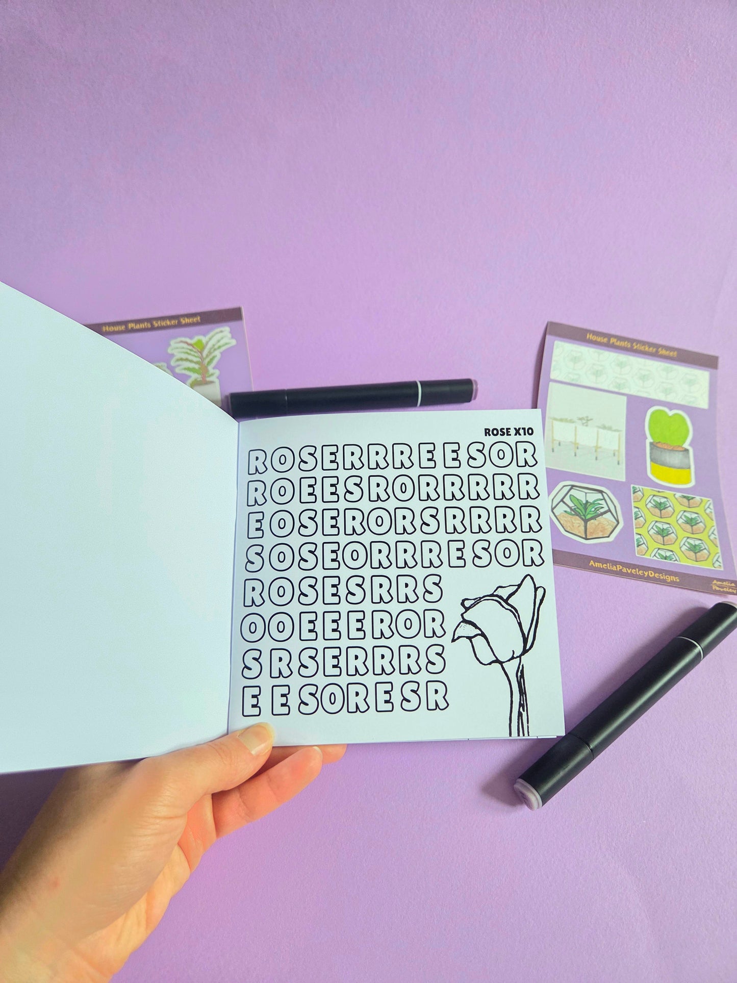 Cozy Plants Activity Bundle – Mini Colouring Word Search Book + 2 House Plant Sticker Sheets | Cute Cottagecore Stationery Gift