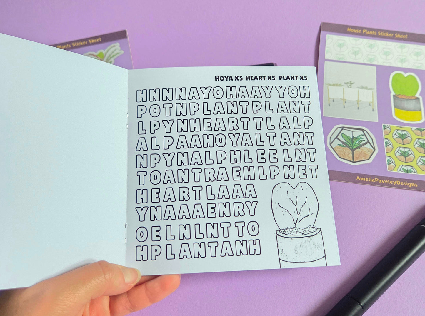 Cozy Plants Activity Bundle – Mini Colouring Word Search Book + 2 House Plant Sticker Sheets | Cute Cottagecore Stationery Gift