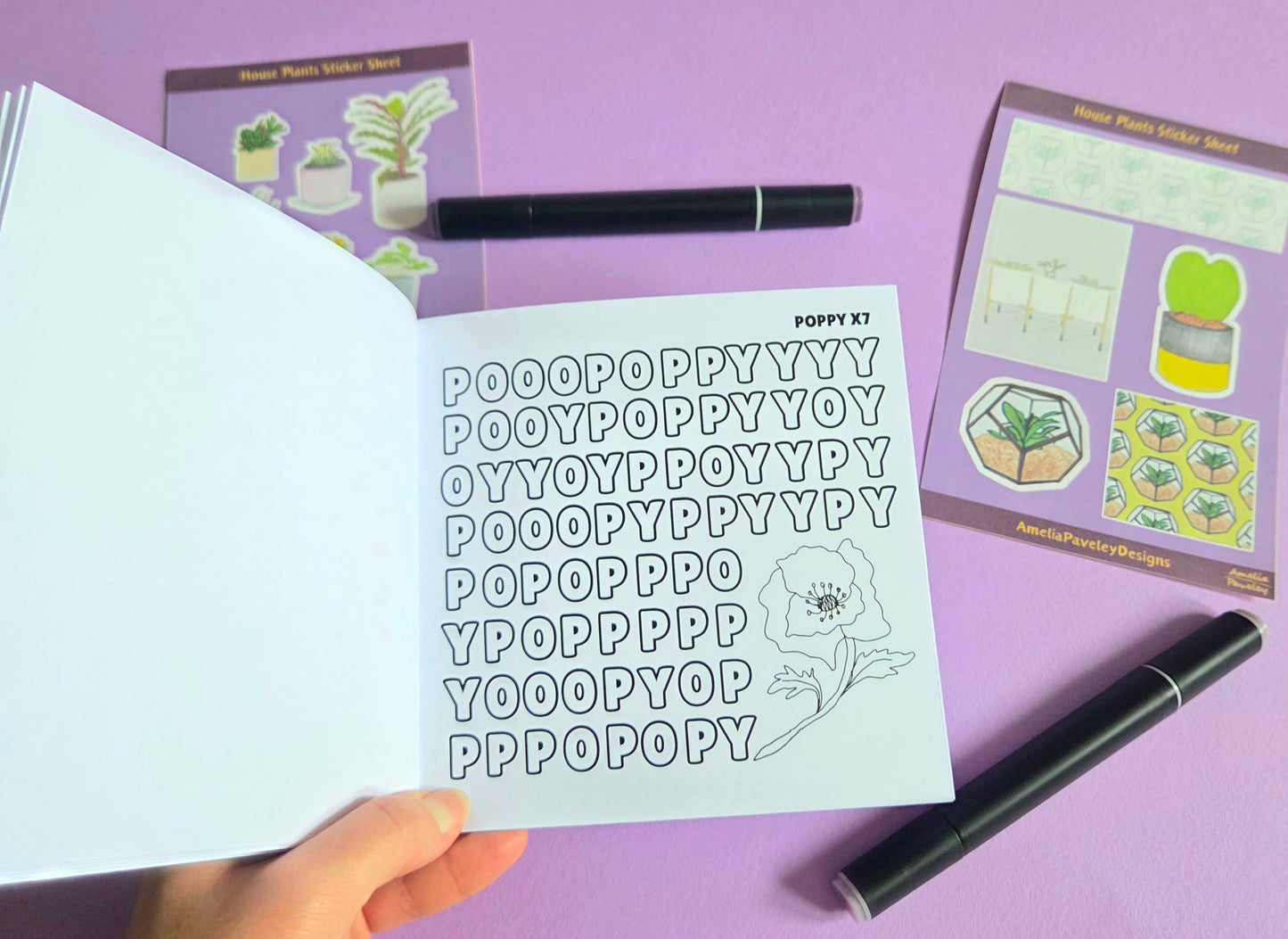 Cozy Plants Activity Bundle – Mini Colouring Word Search Book + 2 House Plant Sticker Sheets | Cute Cottagecore Stationery Gift