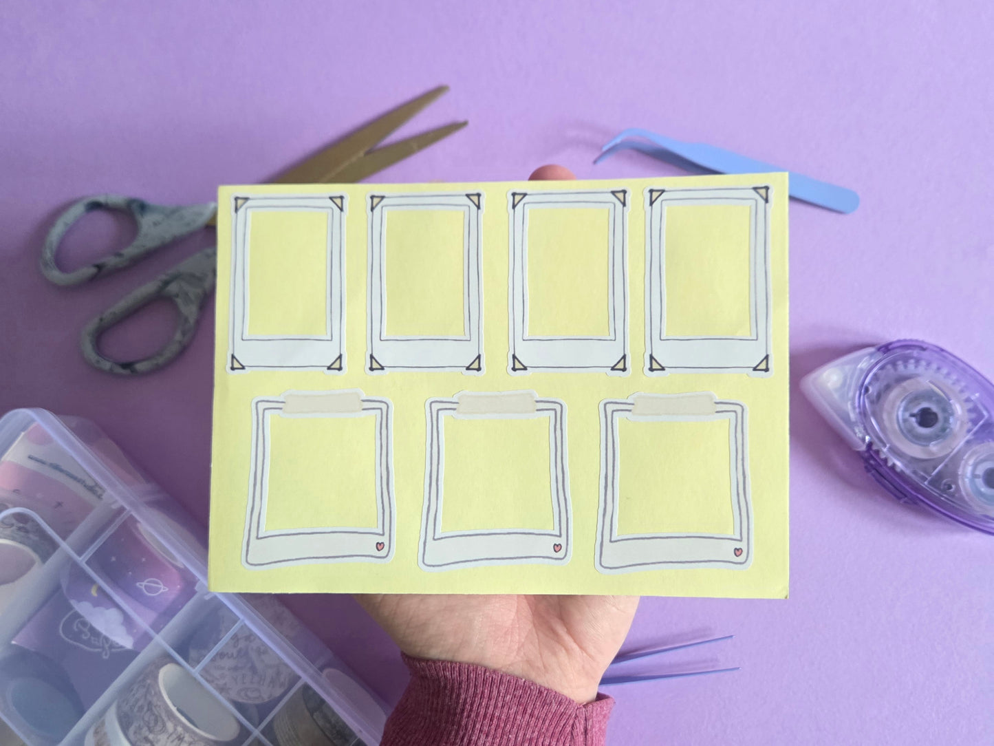 Polaroid Frame Stickers A5 Sheet Design 1 | Journal Scrapbook Stickers | Printable Photo Frame Stickers for Crafts | Planner Decor | Cute Polaroid Frames