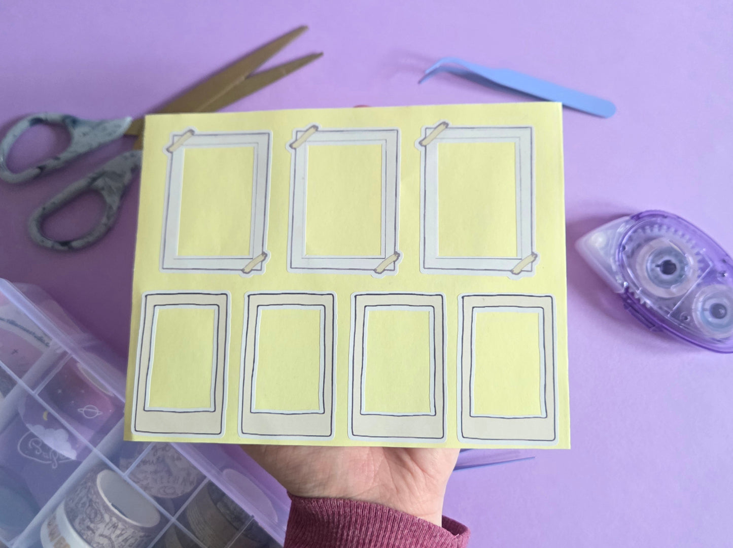 Polaroid Frame Stickers A5 Sheet Design 2 | Journal Scrapbook Stickers | Printable Photo Frame Stickers for Crafts | Planner Decor | Cute Polaroid Frames