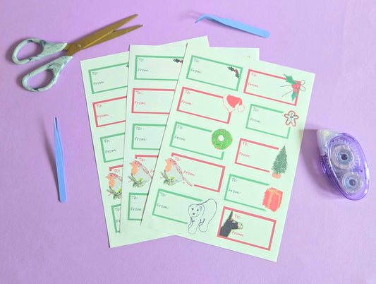 Christmas Gift Tag Stickers | Set of 30 To/From Labels | Festive Sticker Sheets for Xmas Presents | Holiday Gift Wrapping Labels | Illustrated Tags