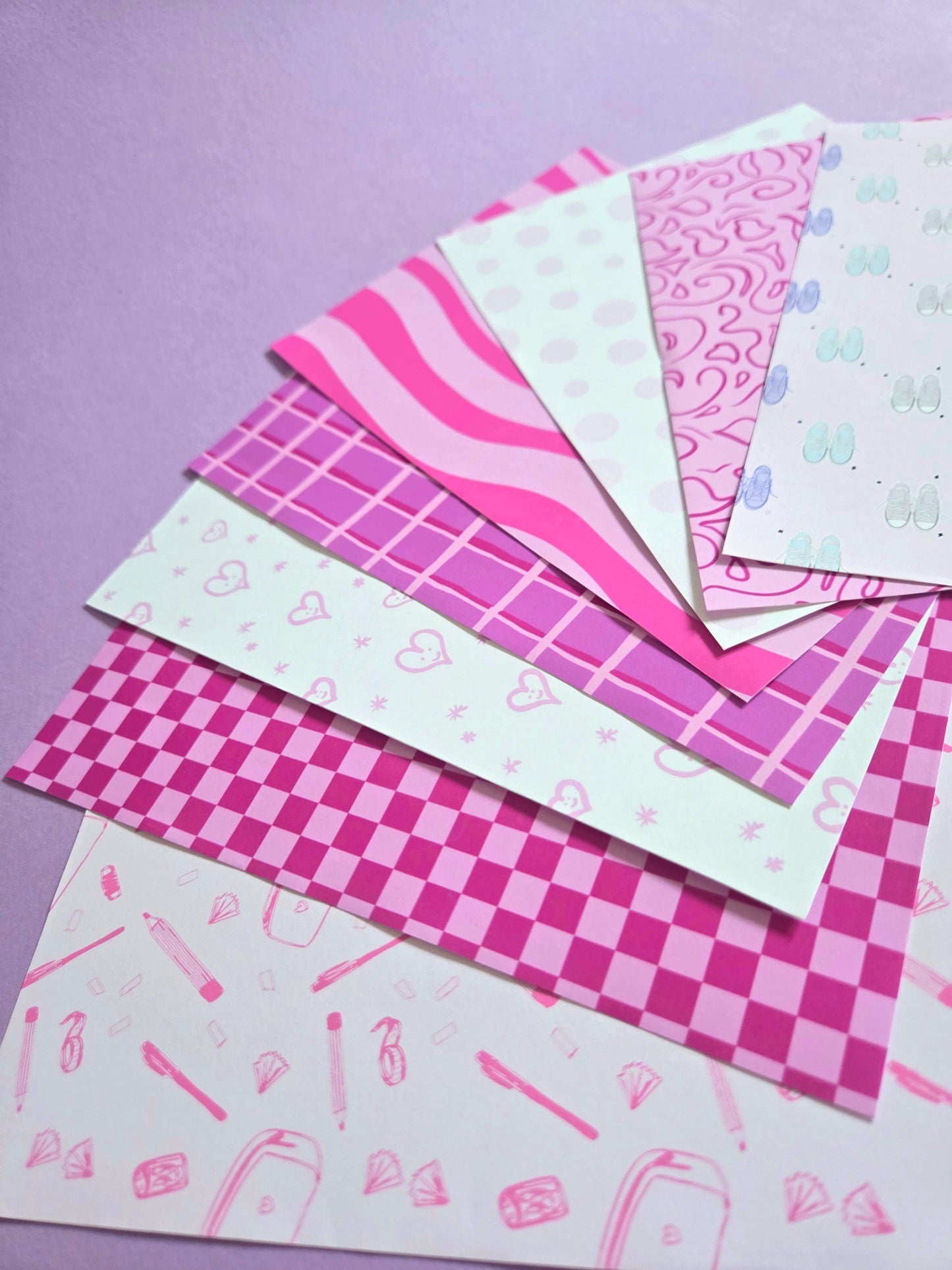 Pink Patterned Paper Pack A5 | Scrapbook Paper Set 8 Sheets | 100gsm Journaling Paper | Cute Pink Backgrounds for Crafts, Card Making & Journals