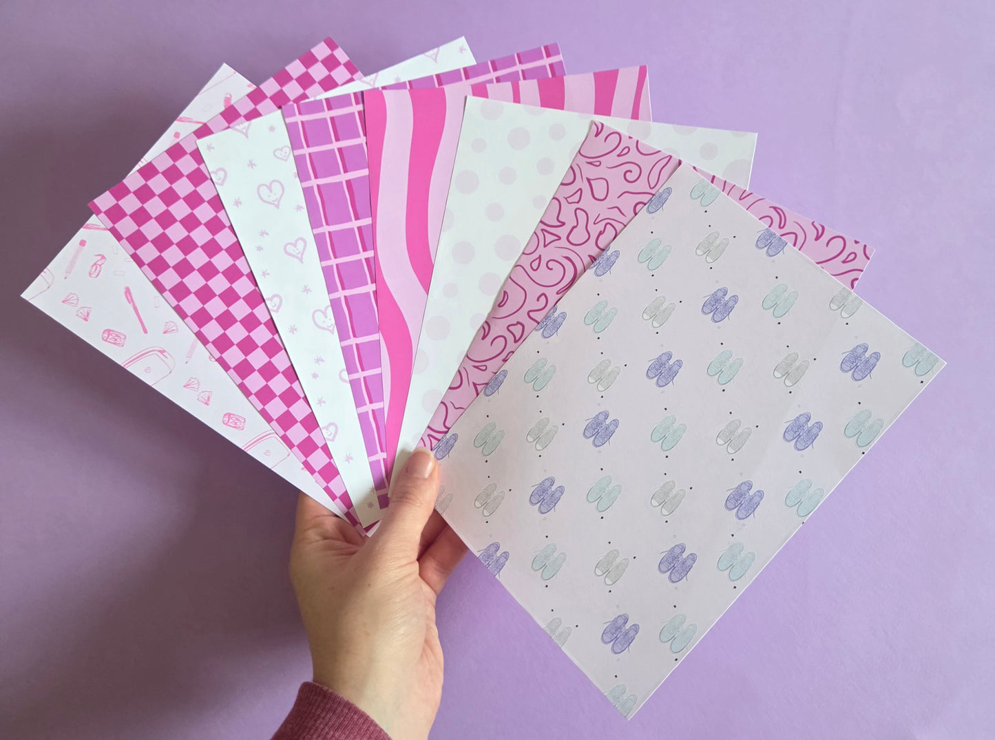 Pink Patterned Paper Pack A5 | Scrapbook Paper Set 8 Sheets | 100gsm Journaling Paper | Cute Pink Backgrounds for Crafts, Card Making & Journals