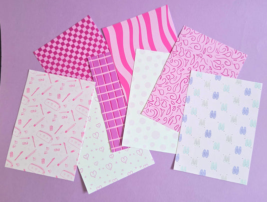 Pink Patterned Paper Pack A5 | Scrapbook Paper Set 8 Sheets | 100gsm Journaling Paper | Cute Pink Backgrounds for Crafts, Card Making & Journals