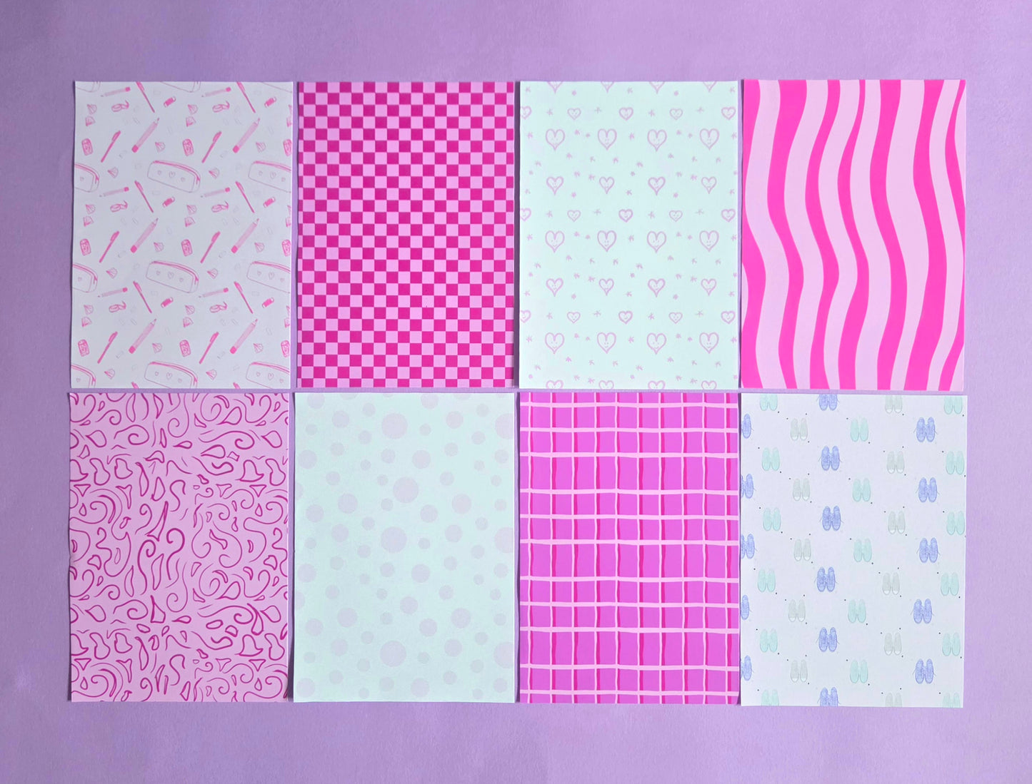 Pink Set of 16 Patterned Paper Pack A5 | Scrapbook Paper Set 8 Sheets | 100gsm Journaling Paper | Cute Pink Backgrounds for Crafts, Card Making & Journals | Exclusive Super Scrap Pack Pink Designs