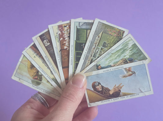Vintage Ogden’s Cigarette Cards Bundle – Pigeon Keeping & Aviator Theme Ephemera for Junk Journals & Scrapbooking Bundle 1