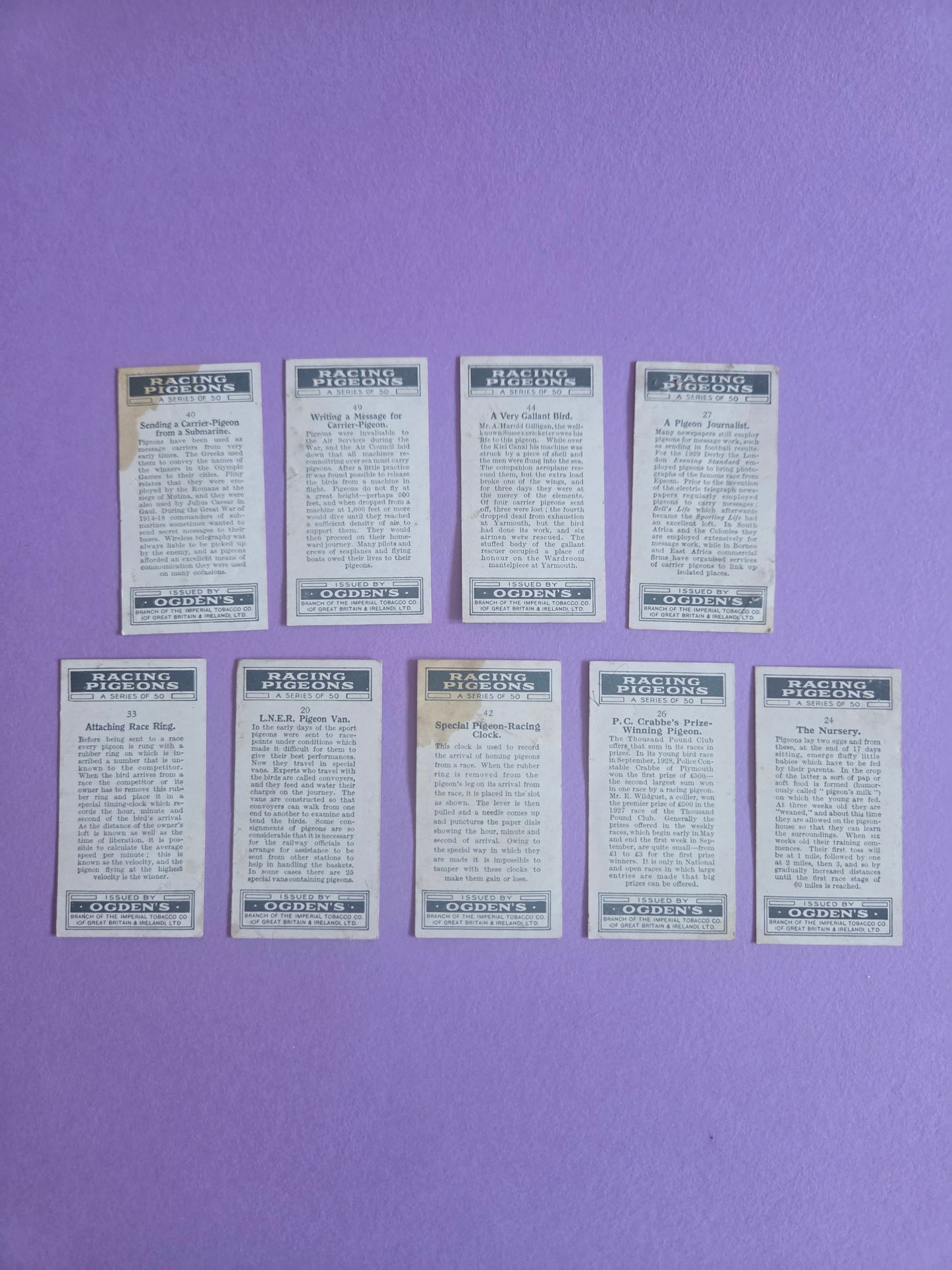 Vintage Ogden’s Cigarette Cards Bundle – Pigeon Keeping & Racing Pigions Theme Ephemera for Junk Journals & Scrapbooking Bundle 2
