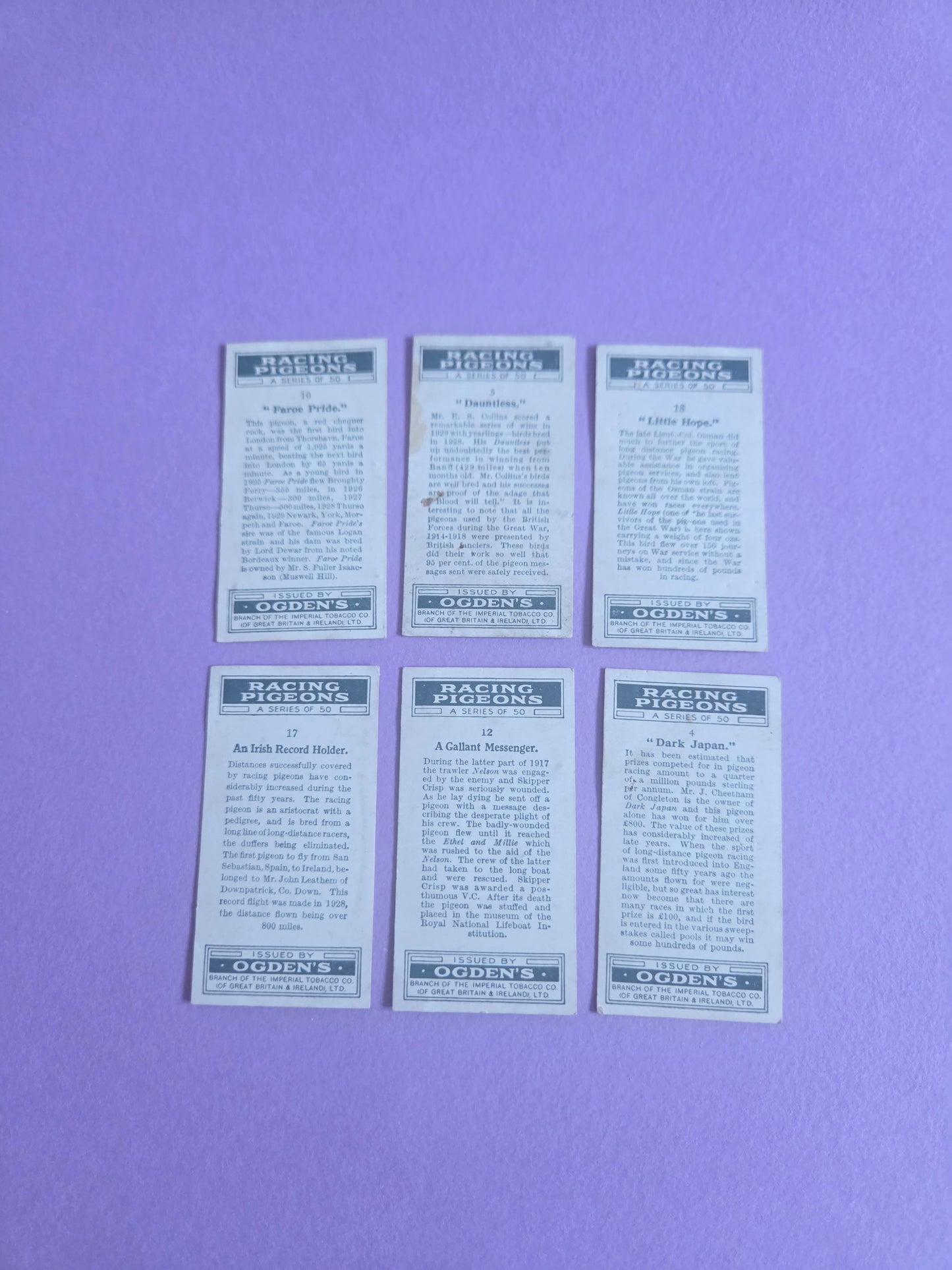 Vintage Racing Pigeons Cigarette Tea Cards Bundle 3 – Collectible Ephemera for Junk Journals & Scrapbooking