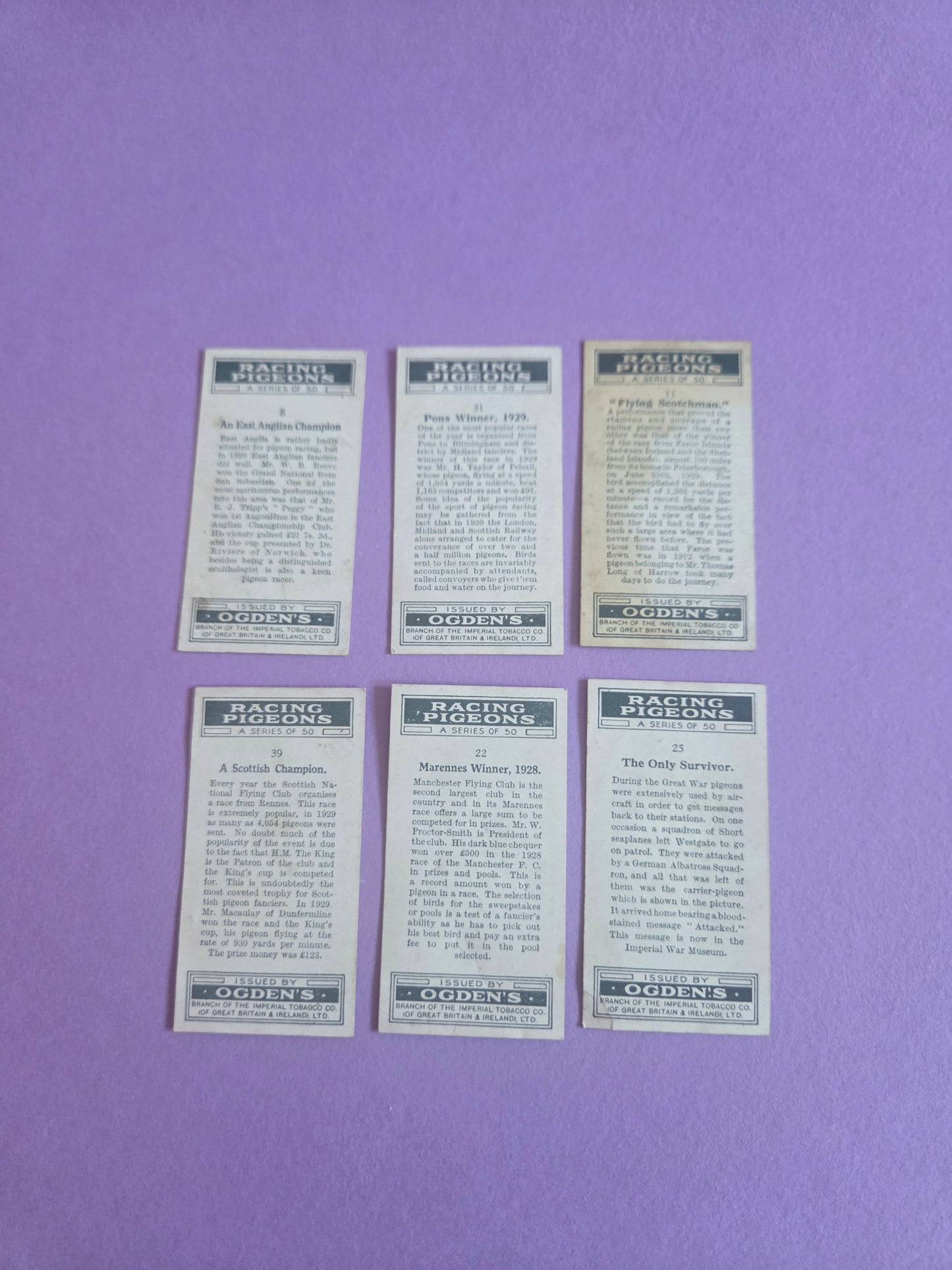 Vintage Racing Pigeons Cigarette Tea Cards Bundle 4 – Collectible Ephemera for Junk Journals & Scrapbooking