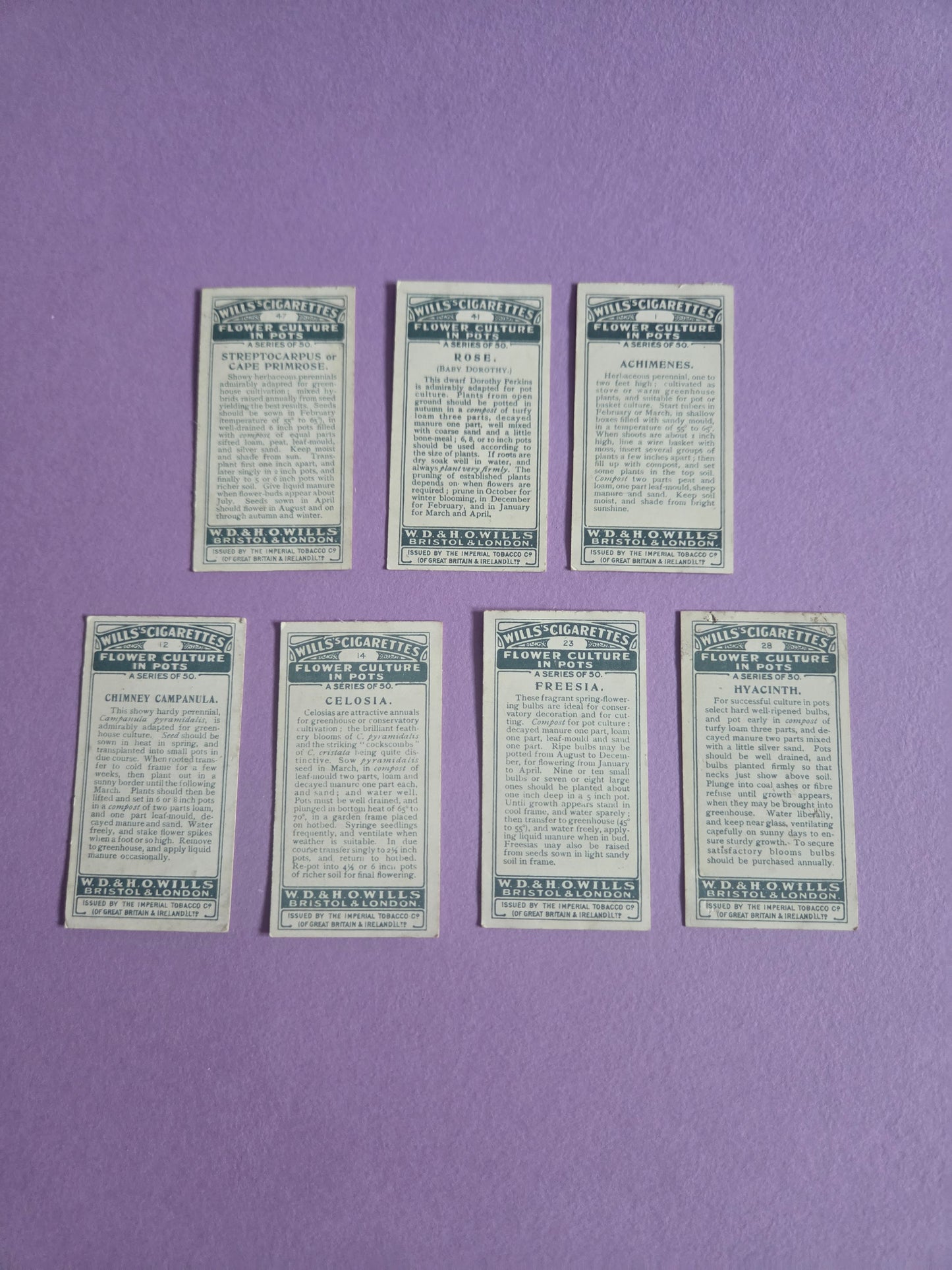 Vintage Botanical Flower Cigarette Tea Cards Bundle 1 – Wills “Flower Culture in Pots” – Junk Journaling & Scrapbooking Ephemera Bundle