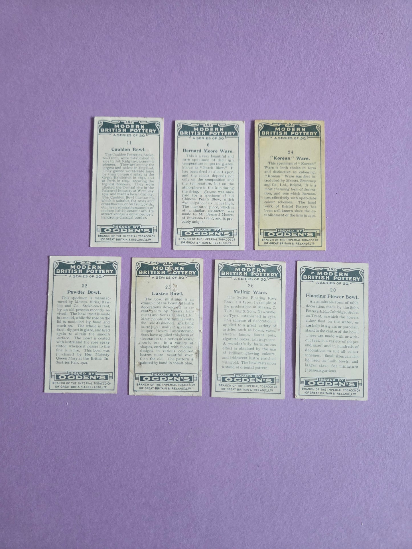 Modern British Pottery Cigarette Tea Cards Bundle 2 – Vintage Collectible Ogden’s Tea Cards for Junk Journals & Scrapbooks