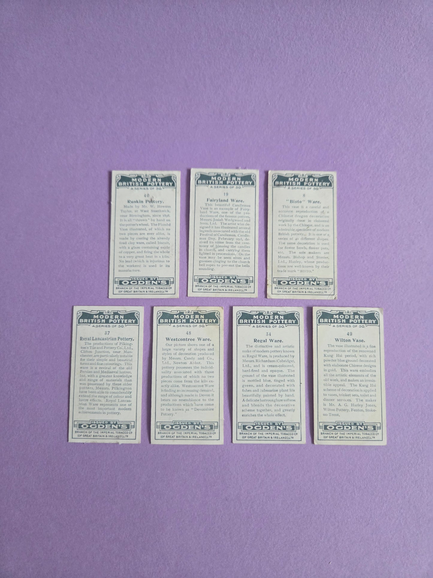 Modern British Pottery Cigarette Tea Cards Bundle 3 – Vintage Collectible Ogden’s Tea Cards for Junk Journals & Scrapbooks