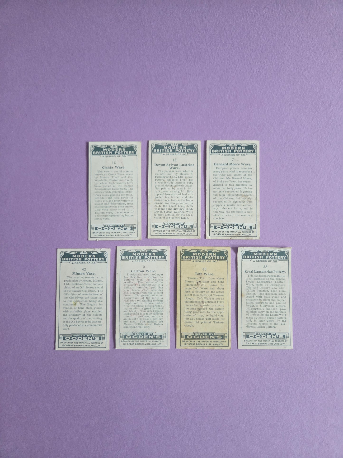 Modern British Pottery Cigarette Tea Cards Bundle 6 – Vintage Collectible Ogden’s Tea Cards for Junk Journals & Scrapbooks