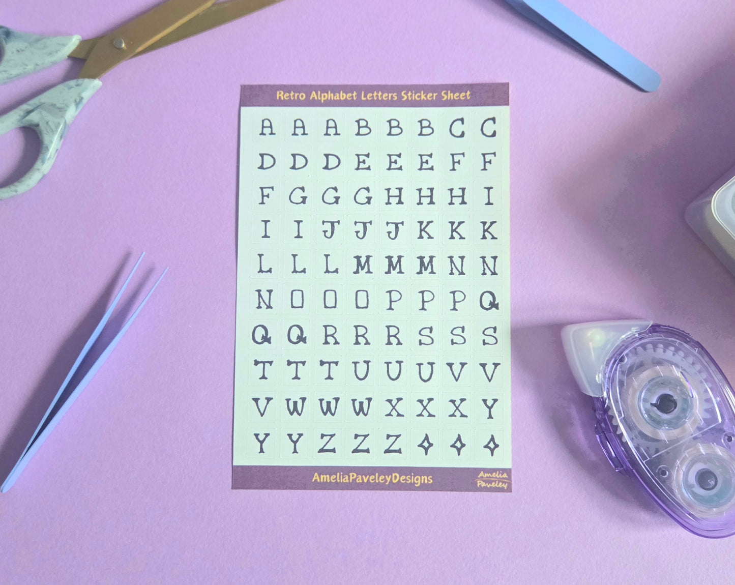 Retro Alphabet Letter Sticker Sheet – Vintage Font Alphabet Stickers for Journaling, Scrapbooking & Crafts