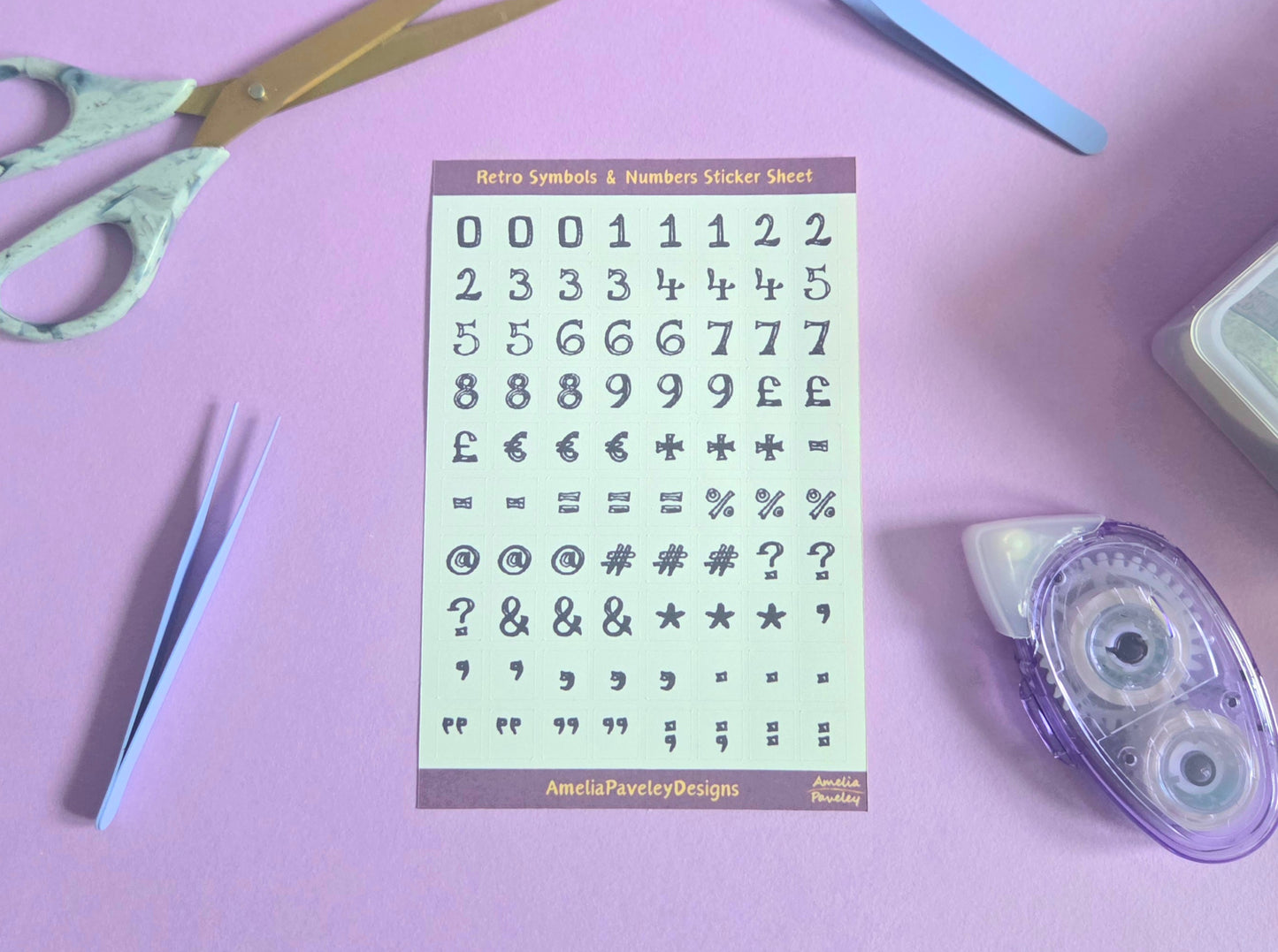 Retro Numbers & Symbols Sticker Sheet | Vintage Style Number Stickers for Journaling, Scrapbooking & Crafts