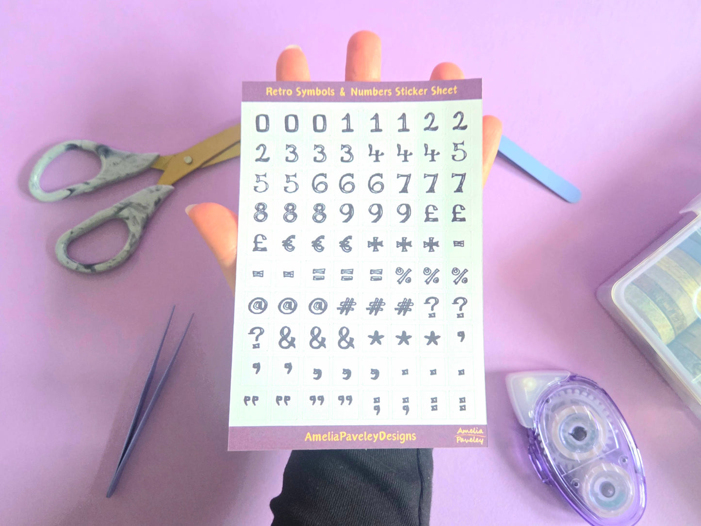 Retro Numbers & Symbols Sticker Sheet | Vintage Style Number Stickers for Journaling, Scrapbooking & Crafts