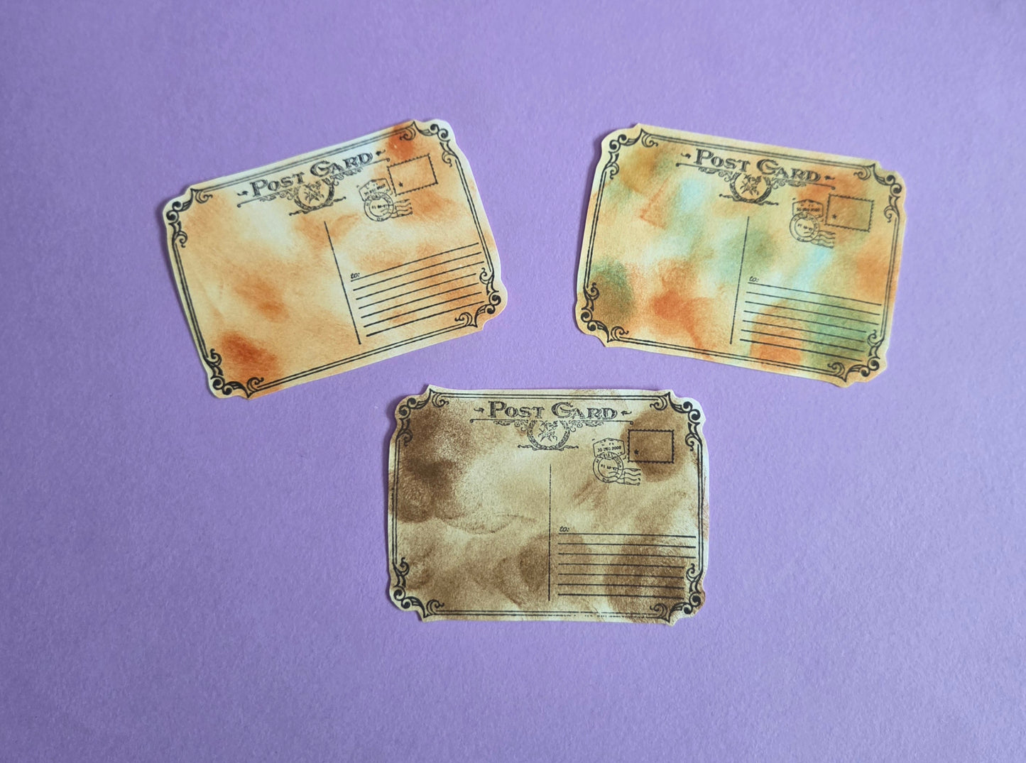 Vintage Style Handmade Mini Postcards Set of 3 | Brown Orange Blue Ephemera | Junk Journal Scrapbooking Supplies - Set 3