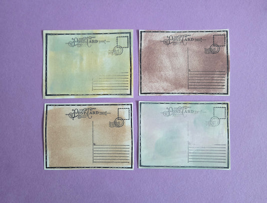 Vintage Mini Postcards – Set of 4 | Pink, Lilac Blue & Soft Tan Ephemera - Set 5