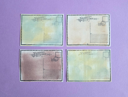 Vintage Style set of 4 Mini Postcards – Set of 4 | Brown, Tan & Blue Ephemera Cards - Set 6