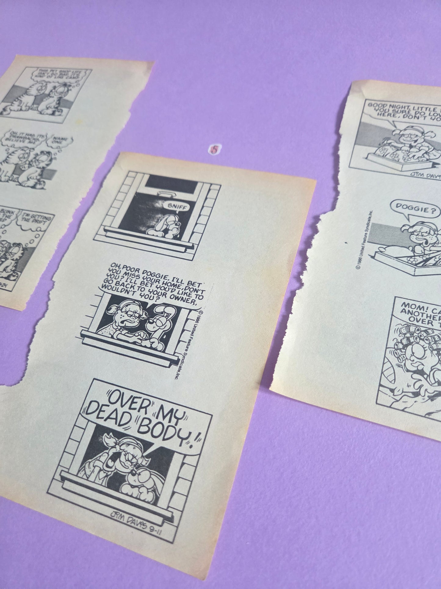 Vintage Garfield Torn Page Ephemera NO. 5 (3 pages)| Double-Sided Comic Book Pages for Junk Journals & Scrapbooking | Limited Edition