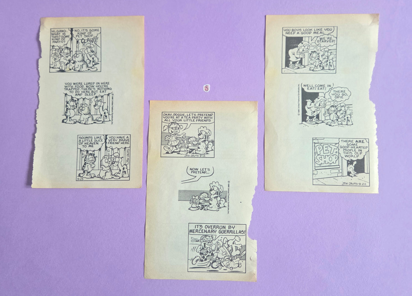 Vintage Garfield Torn Page Ephemera NO. 5 (3 pages)| Double-Sided Comic Book Pages for Junk Journals & Scrapbooking | Limited Edition