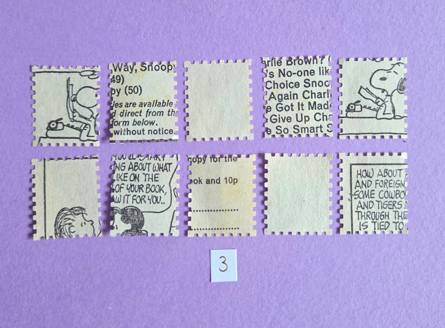 Vintage Snoopy Stamp-Cut Ephemera - SET 3 | Repurposed Comic Book Pieces for Junk Journals & Scrapbooking | Limited Edition