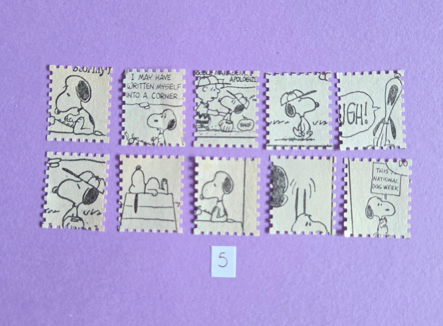 Vintage Snoopy Stamp-Cut Ephemera - SET 5 | Repurposed Comic Book Pieces for Junk Journals & Scrapbooking | Limited Edition