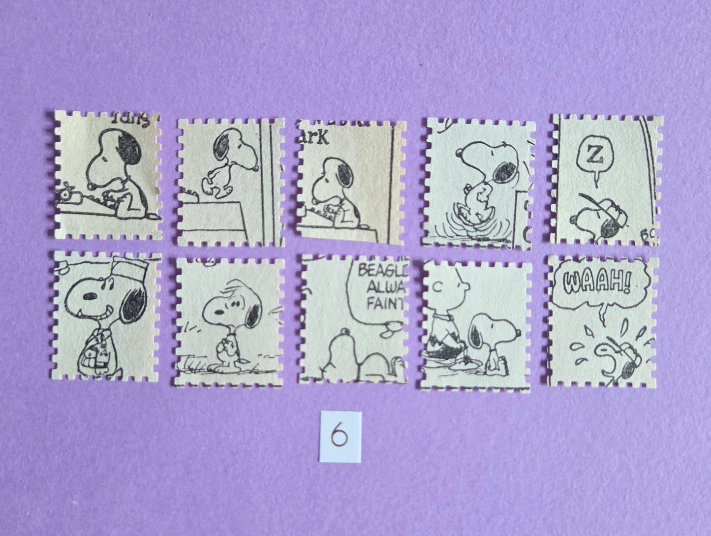 Vintage Snoopy Stamp-Cut Ephemera - SET 6 | Repurposed Comic Book Pieces for Junk Journals & Scrapbooking | Limited Edition