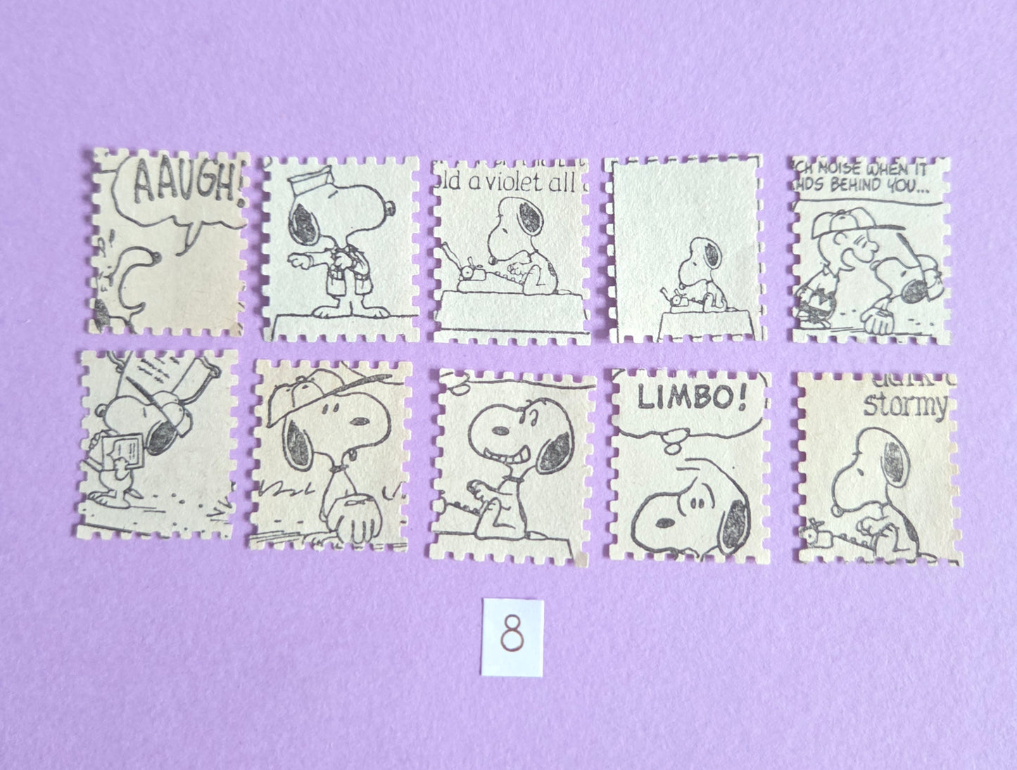 Vintage Snoopy Stamp-Cut Ephemera - SET 8 | Repurposed Comic Book Pieces for Junk Journals & Scrapbooking | Limited Edition