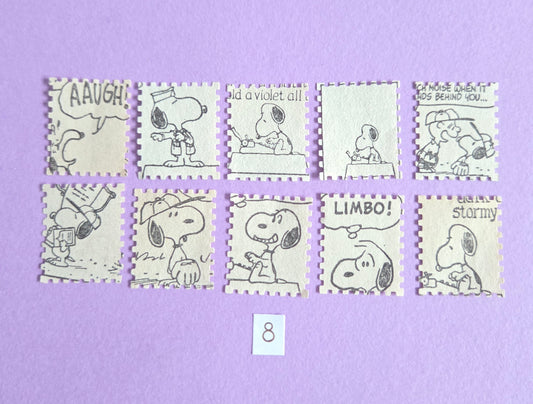 Vintage Snoopy Stamp-Cut Ephemera - SET 8 | Repurposed Comic Book Pieces for Junk Journals & Scrapbooking | Limited Edition