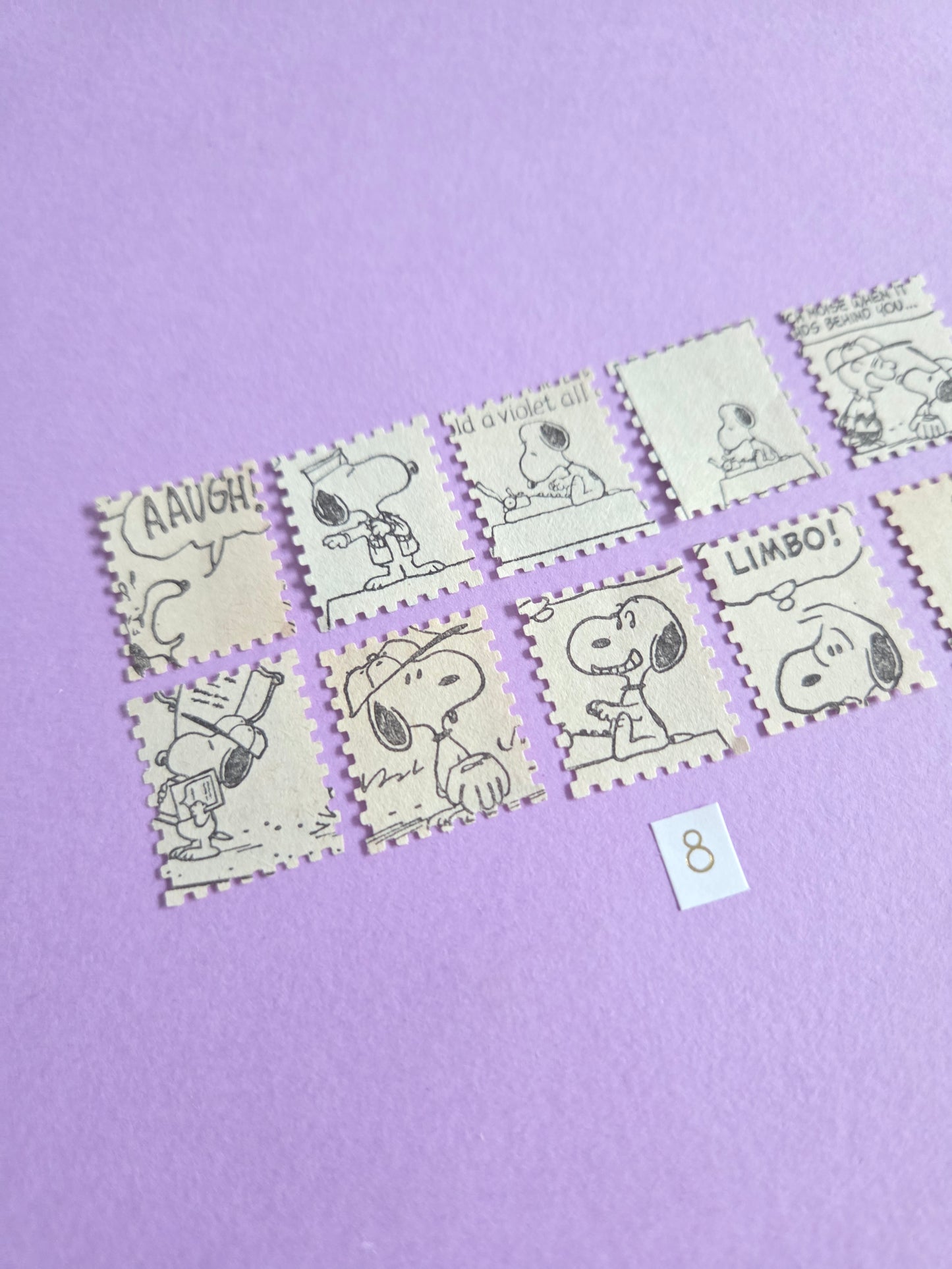Vintage Snoopy Stamp-Cut Ephemera - SET 8 | Repurposed Comic Book Pieces for Junk Journals & Scrapbooking | Limited Edition