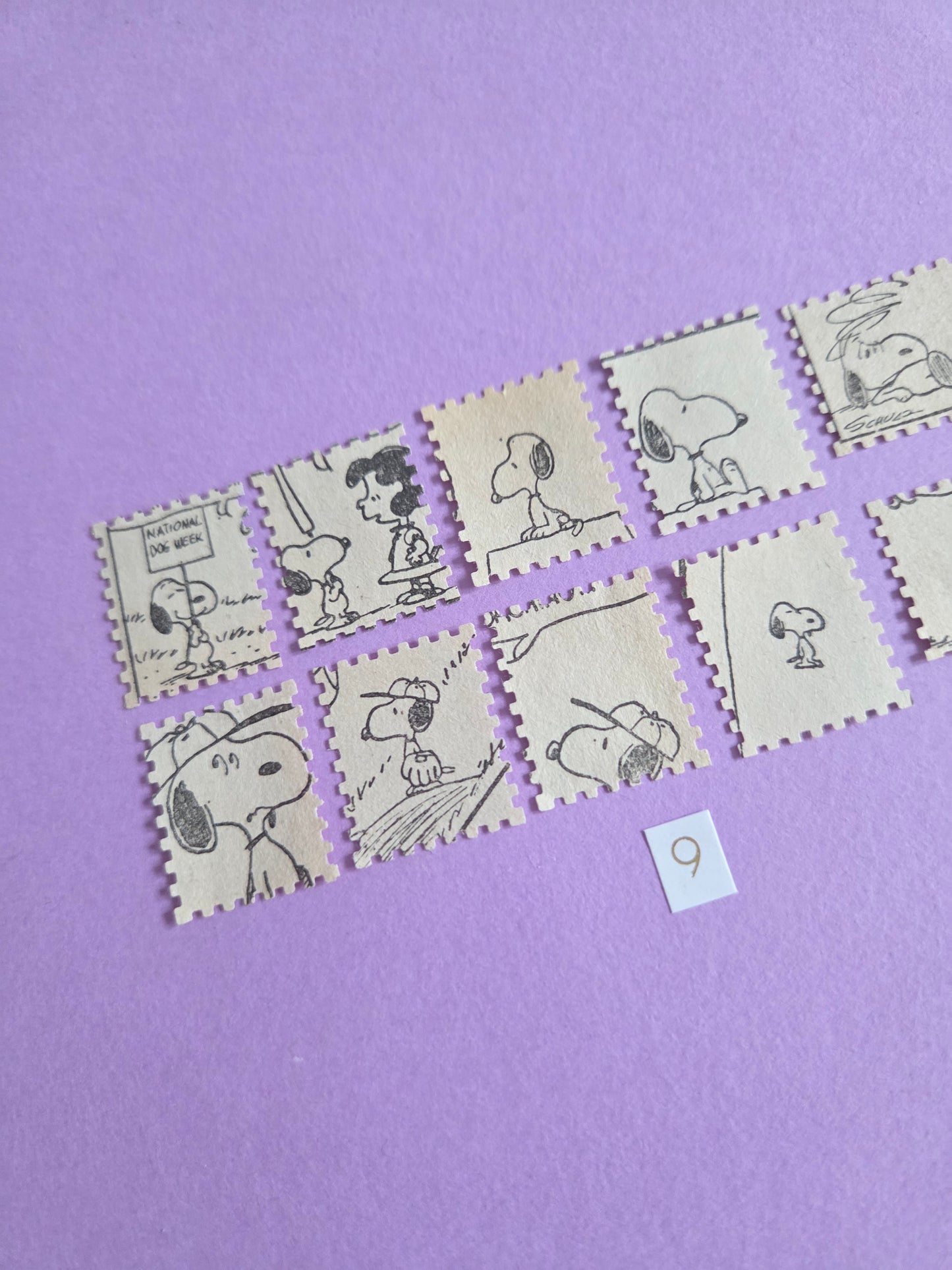 Vintage Snoopy Stamp-Cut Ephemera - SET 9 | Repurposed Comic Book Pieces for Junk Journals & Scrapbooking | Limited Edition