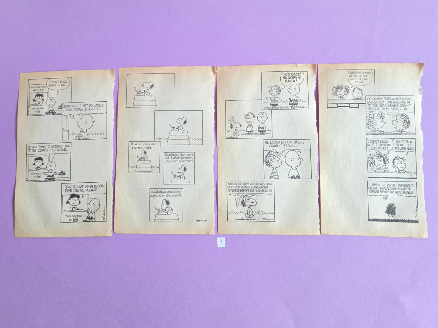 Vintage Snoopy Torn Page Ephemera Set (Set 3) 4 PAGES | Repurposed Comic Book Pages for Junk Journals & Scrapbooking | Limited Edition