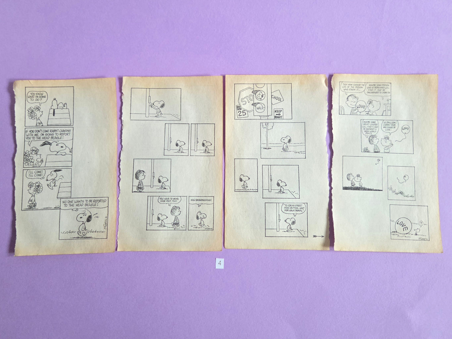 Vintage Snoopy Torn Page Ephemera Set (Set 4) 4 PAGES | Repurposed Comic Book Pages for Junk Journals & Scrapbooking | Limited Edition