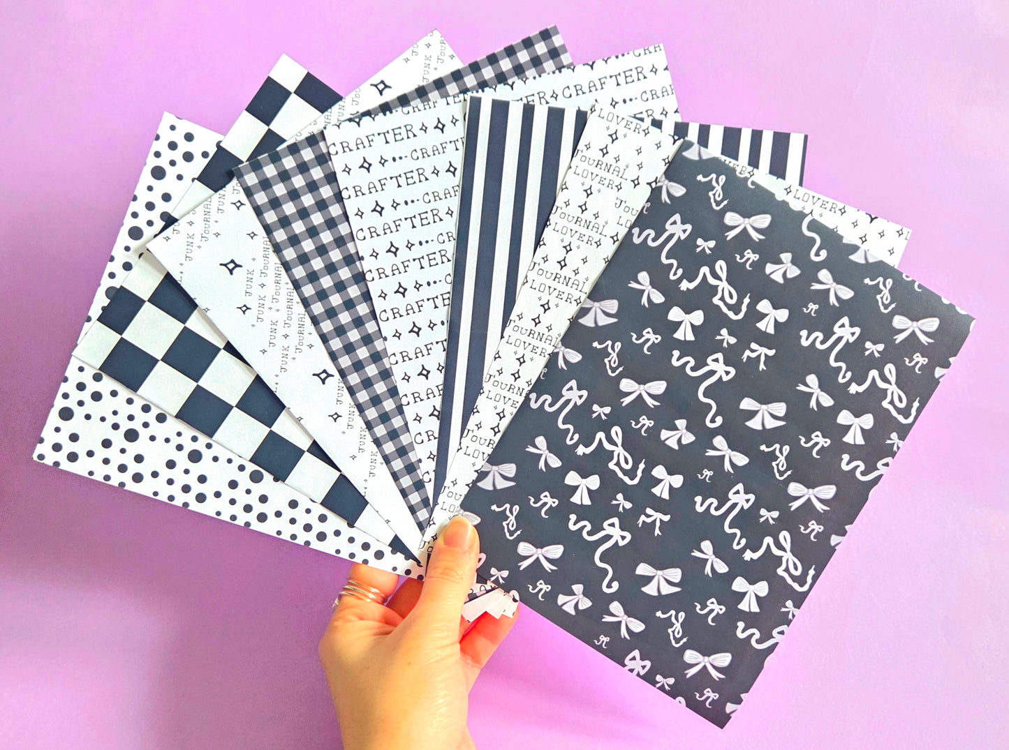 Black & White (Monochrome) Patterned Paper Scrap Pack | A5 Scrapbook Paper Pack