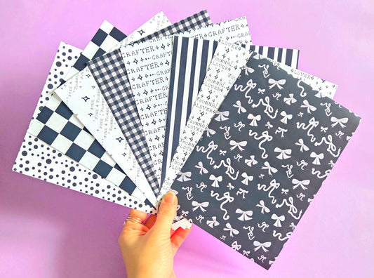 Black & White (Monochrome) Patterned Paper Scrap Pack | A5 Scrapbook Paper Pack