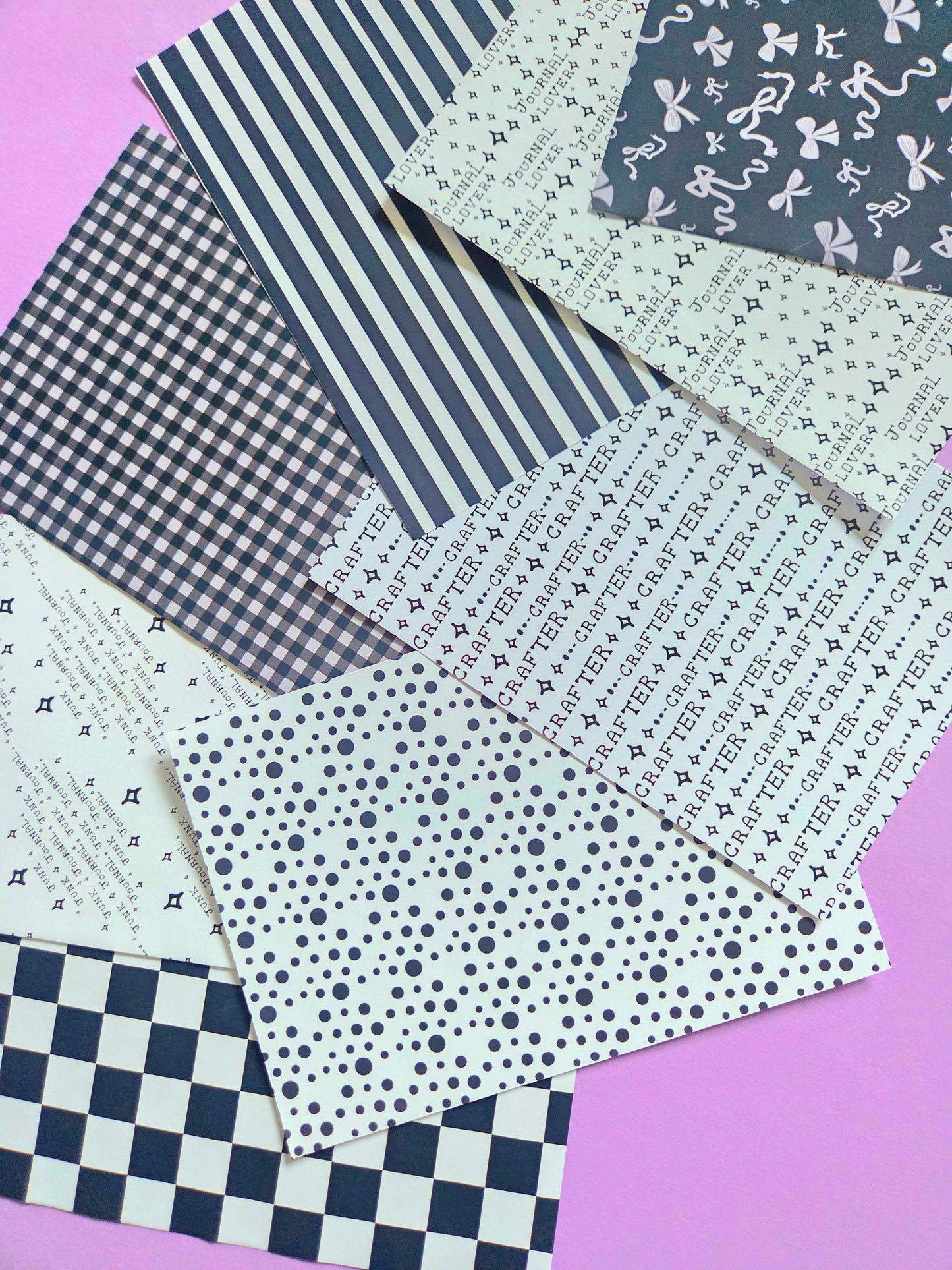 Black & White (Monochrome) Patterned Paper Scrap Pack | A5 Scrapbook Paper Pack