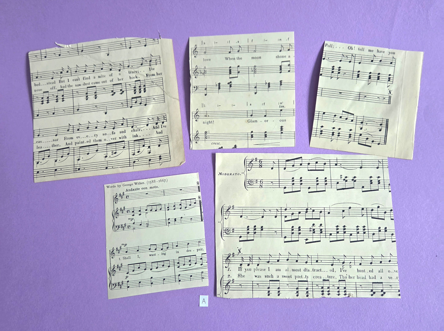 Vintage Music Sheet SQUARE SECTIONS Ephemera Set A | Authentic Antique Hymn & Song Paper Pieces for Junk Journals & Craft Projects | Limited Edition