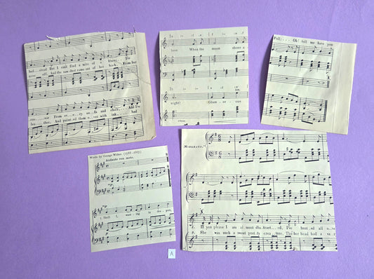 Vintage Music Sheet SQUARE SECTIONS Ephemera Set A | Authentic Antique Hymn & Song Paper Pieces for Junk Journals & Craft Projects | Limited Edition