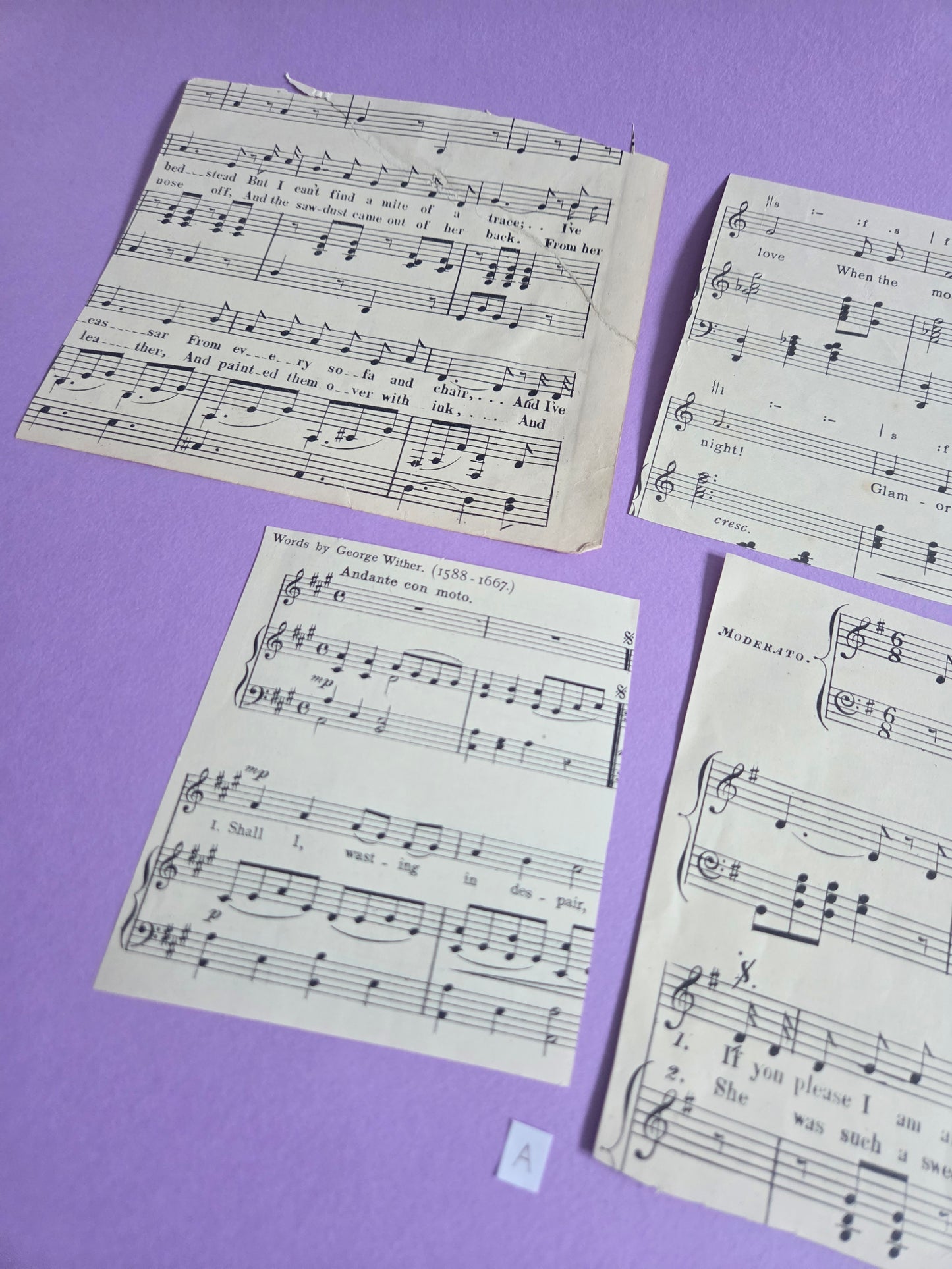Vintage Music Sheet SQUARE SECTIONS Ephemera Set A | Authentic Antique Hymn & Song Paper Pieces for Junk Journals & Craft Projects | Limited Edition