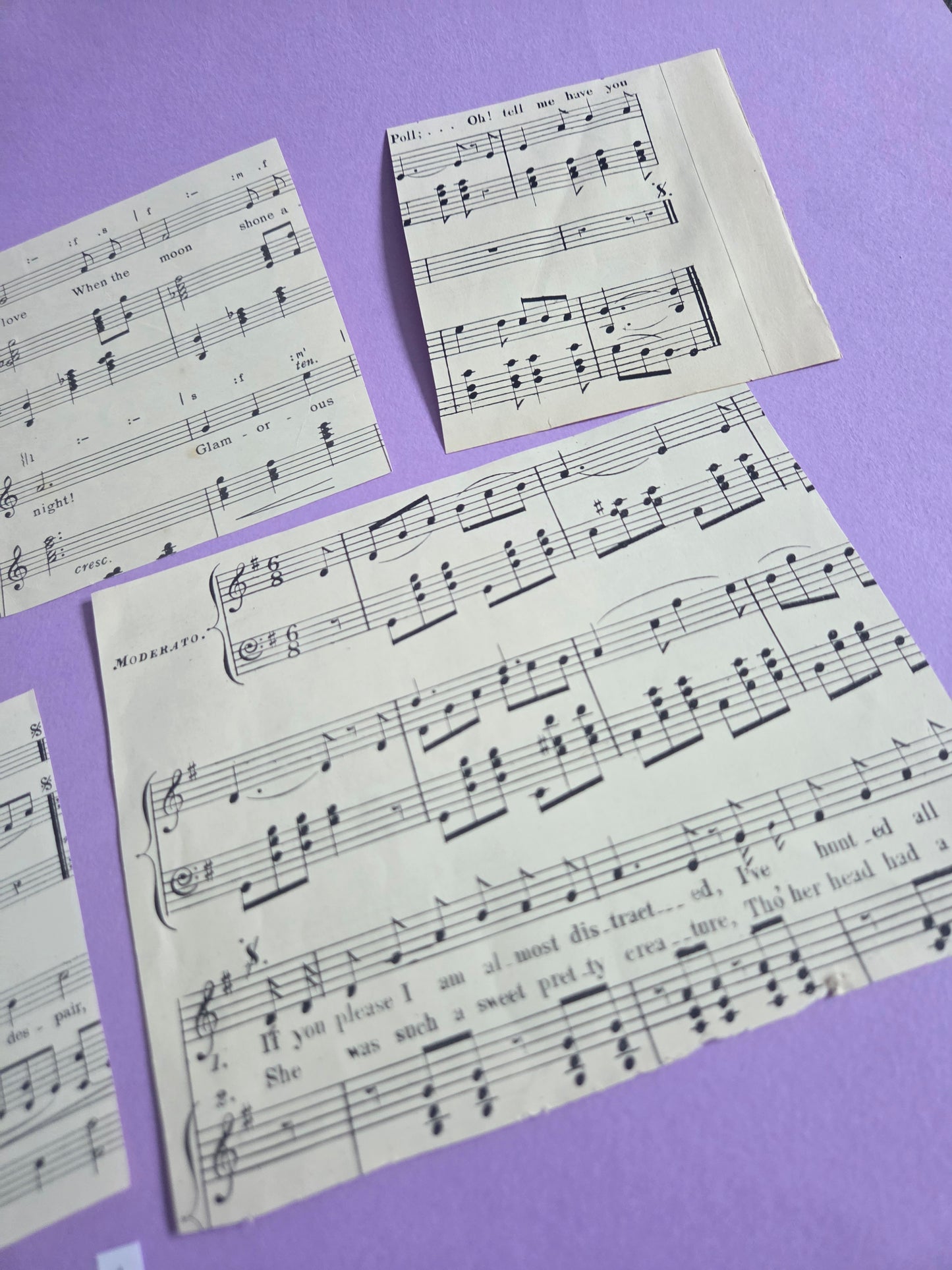 Vintage Music Sheet SQUARE SECTIONS Ephemera Set A | Authentic Antique Hymn & Song Paper Pieces for Junk Journals & Craft Projects | Limited Edition