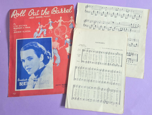 Vintage Music Sheet Ephemera Set – Roll Out the Barrel & Hymn Pages | Authentic Antique Sheet Music Paper for Junk Journals, Scrapbooking & Collage | Limited Edition