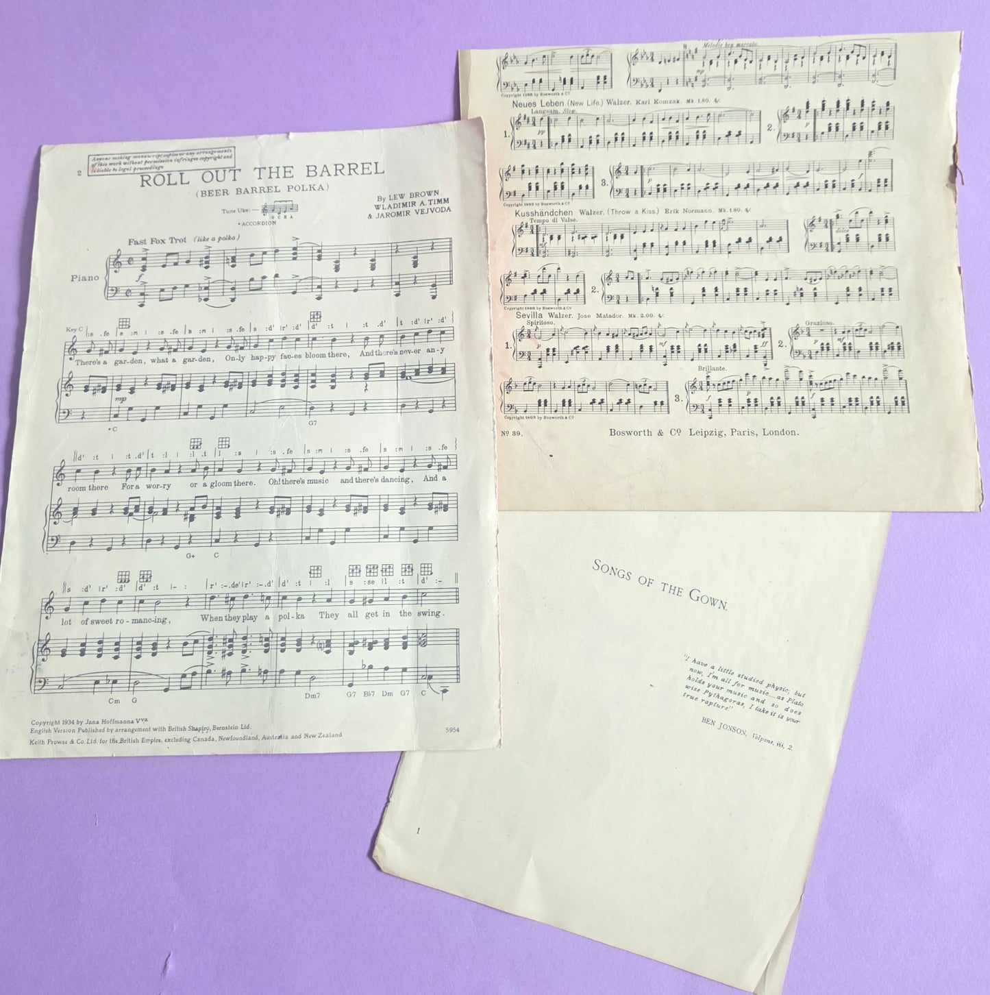 Vintage Music Sheet Ephemera Set – Roll Out the Barrel & Hymn Pages | Authentic Antique Sheet Music Paper for Junk Journals, Scrapbooking & Collage | Limited Edition