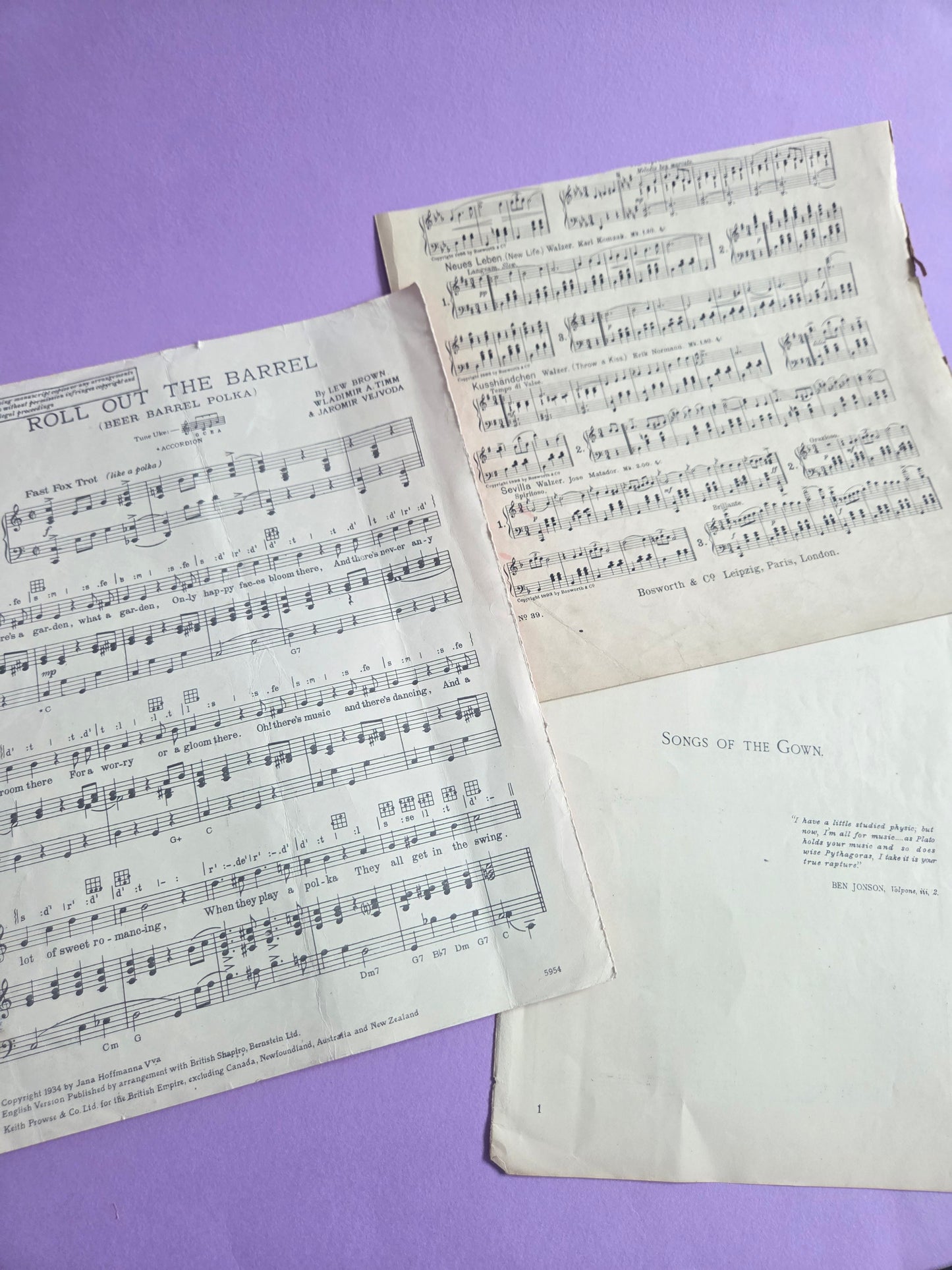 Vintage Music Sheet Ephemera Set – Roll Out the Barrel & Hymn Pages | Authentic Antique Sheet Music Paper for Junk Journals, Scrapbooking & Collage | Limited Edition
