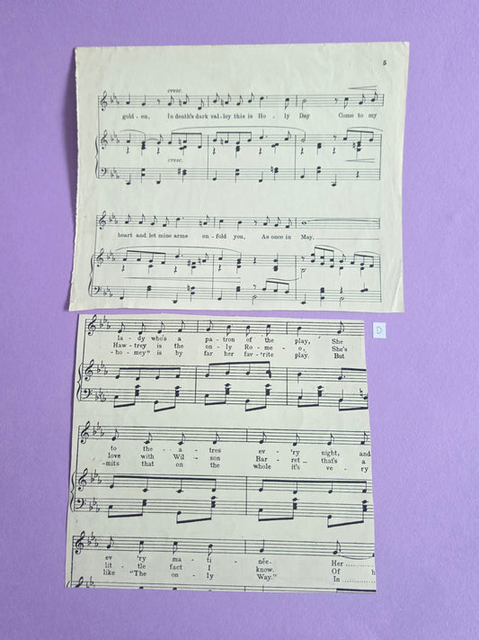Vintage Music Sheet Ephemera Set D | Authentic Antique Hymn & Song Paper Pieces for Junk Journals & Craft Projects | Limited Edition