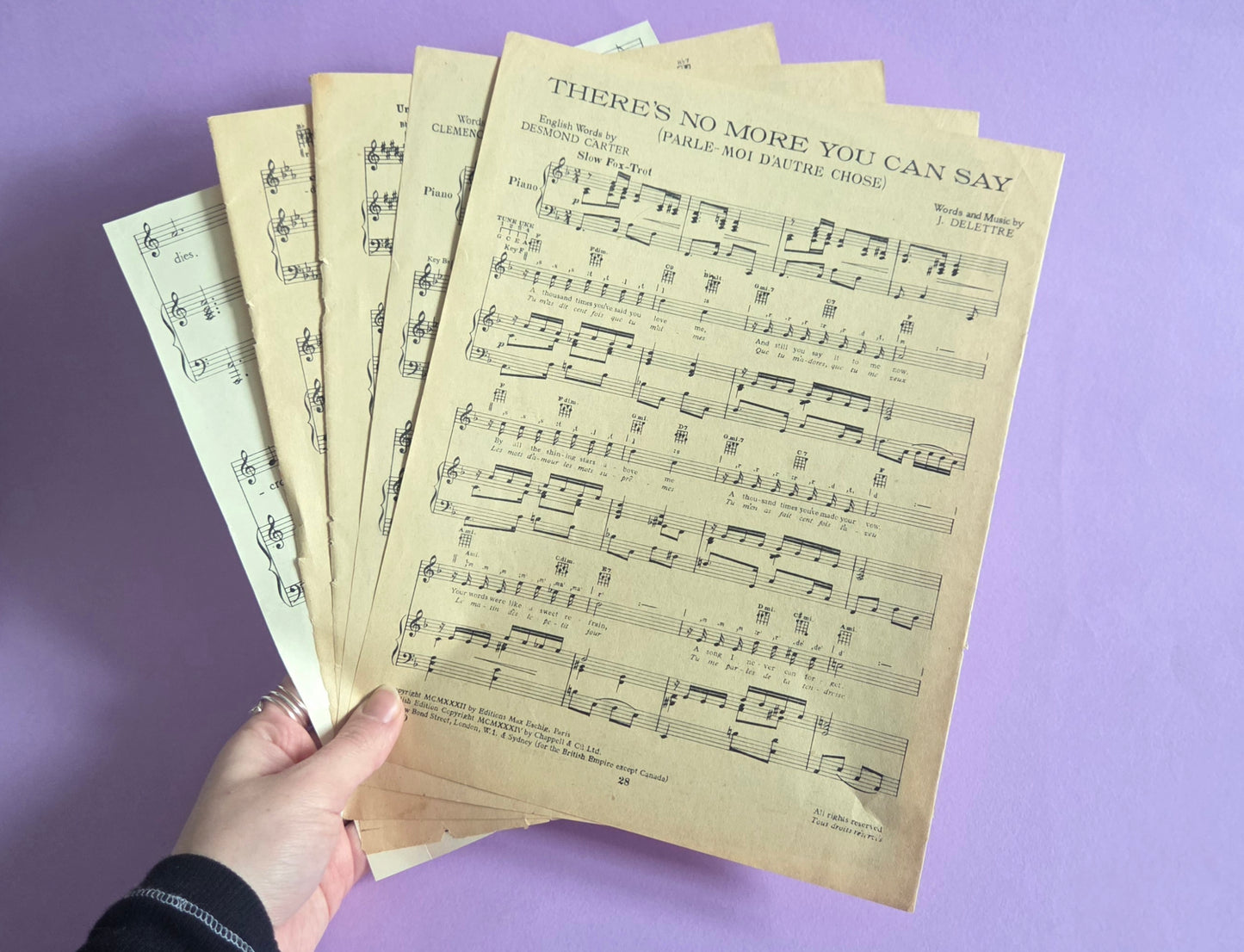 Large Vintage Music Sheet Ephemera Bundle – Set of 5 Authentic Hymn & Sheet Music Pages | Antique Paper for Junk Journals, Scrapbooking, Collage & Craft Projects | Limited Edition (SET 1)