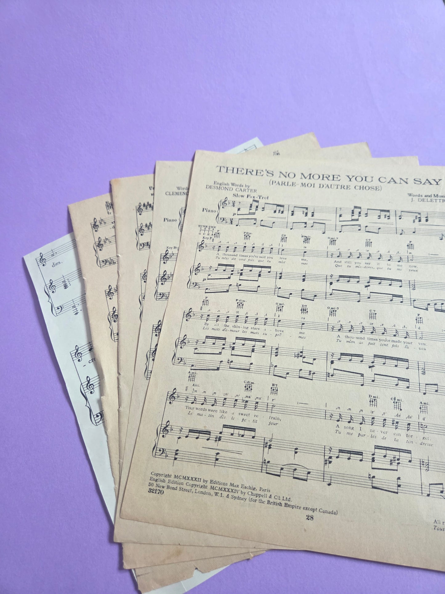 Large Vintage Music Sheet Ephemera Bundle – Set of 5 Authentic Hymn & Sheet Music Pages | Antique Paper for Junk Journals, Scrapbooking, Collage & Craft Projects | Limited Edition (SET 1)
