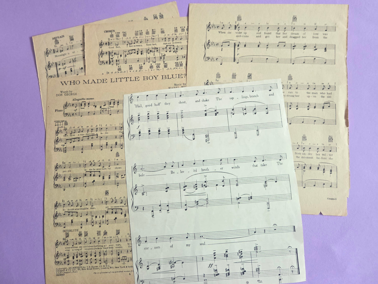 Large Vintage Music Sheet Ephemera Bundle – Set of 5 Authentic Hymn & Sheet Music Pages | Antique Paper for Junk Journals, Scrapbooking, Collage & Craft Projects | Limited Edition (SET 1)