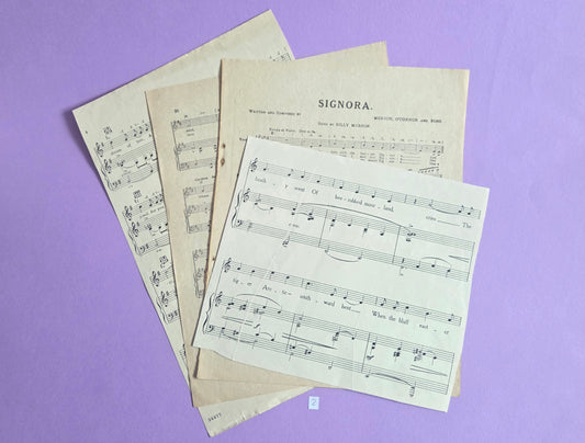 Set of 4 SIGNORA Large Vintage Music Sheet Ephemera Bundle – Set of 5 Authentic Hymn & Sheet Music Pages | Antique Paper for Junk Journals, Scrapbooking, Collage & Craft Projects | Limited Edition (SET 2)
